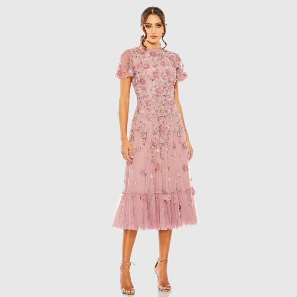 NWT Mac Duggal 9212 Embellished Illusion Cap Sleeve Column Gown Pink 2 - Picture 2 of 13
